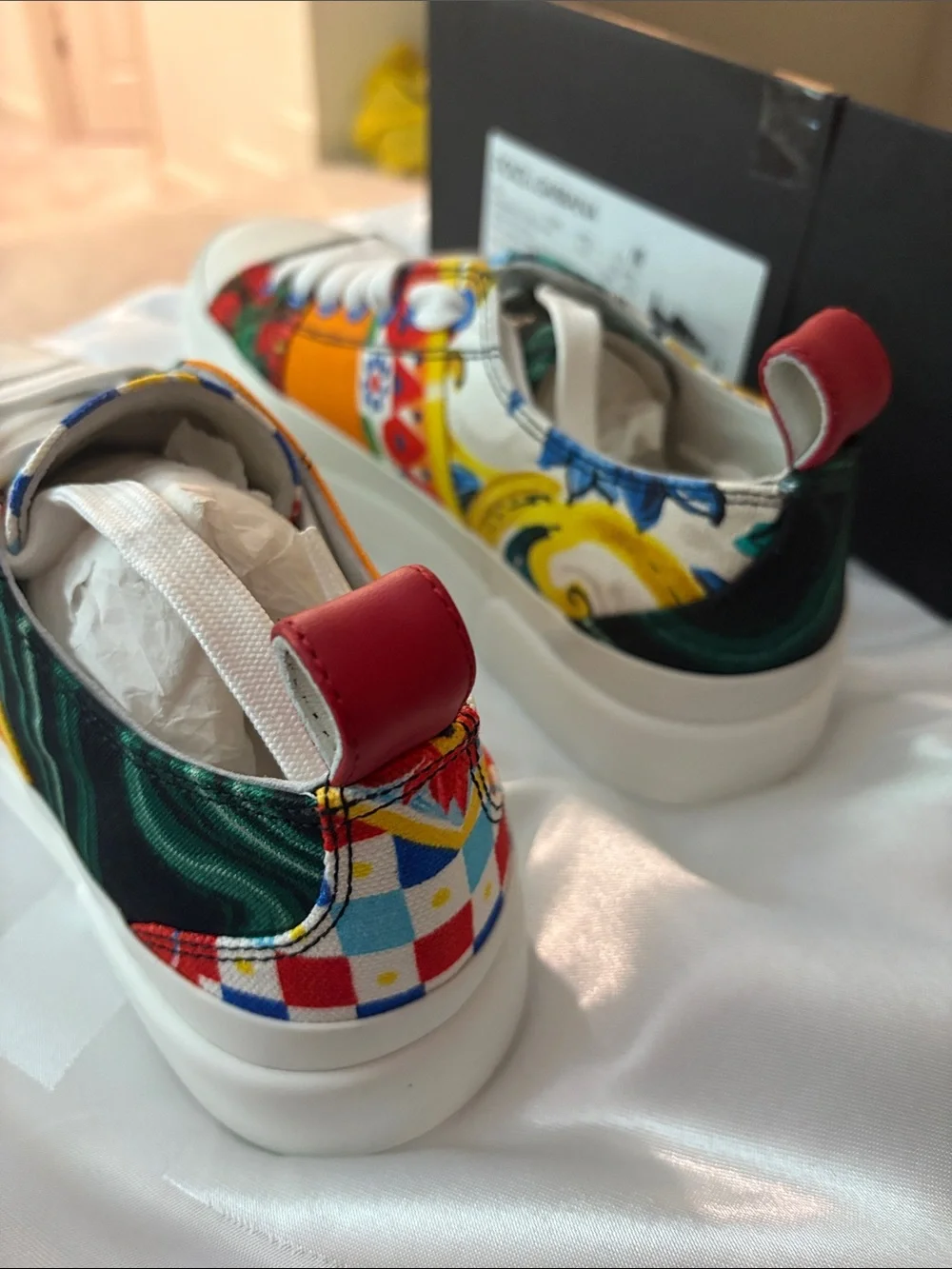 Dolce & Gabbana K Multicolor Canvas Sneakers with Red Heel Tab. Brand new.